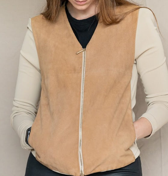 Max Mara set chamarra de piel gamuza y pantalón